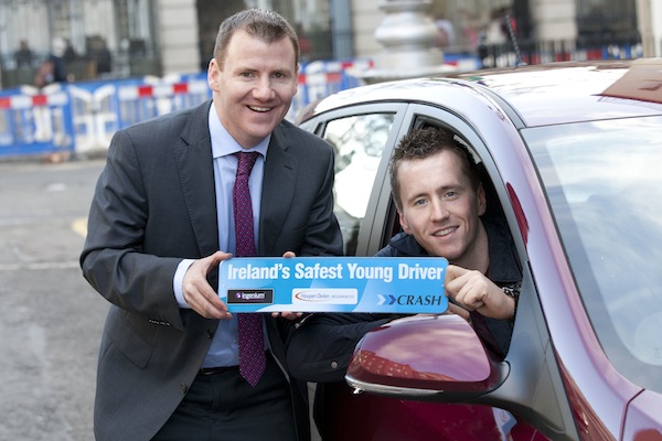 Young driver and rising GAA star Cillian O’Conor takes to the wheel in support of Ireland’s first ‘Safest Young Driver’ competition. Cillian is pictured with Tony McKeown, Sales and Marketing Director at leading accident services provider CRASH, which is behind the initiative.